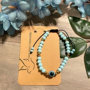 🧿💙 Light Blue Bead Evil Eye Bracelet